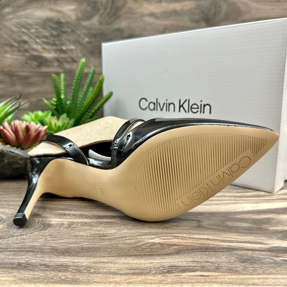 NIB Calvin Klein Geena2 Asymmetrical Strap Slip On Black Patent Pump Heels 8M - Picture 9 of 12